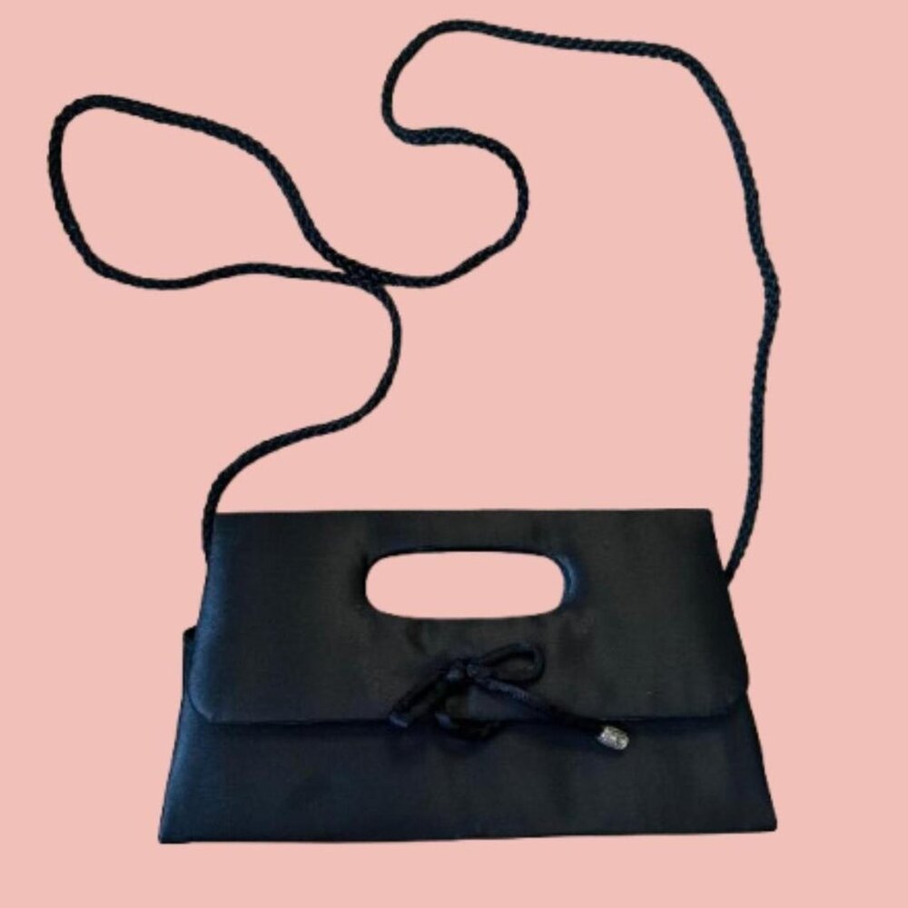 🧡 2 for 10$ Black Satin Evening Bag – Convertible Handle Cord Strap